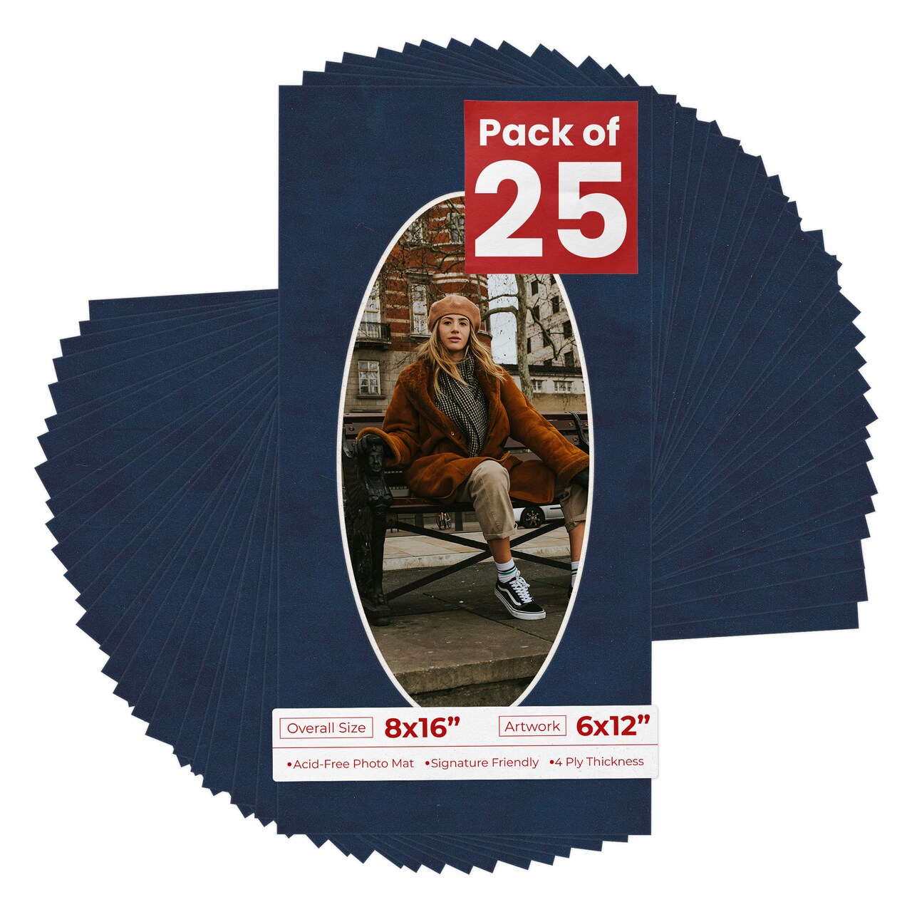 Navy Suede Mat Board for 8x16 Frames - Oval Opening for 6x12 Photos